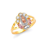 Pink & White CZ Guadalupe Ladies Ring in 14K Tri-Color Gold