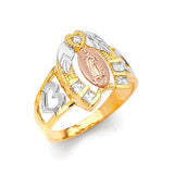 White CZ Guadalupe Ladies Ring in 14K Tri-Color Gold