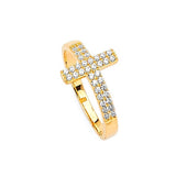 White CZ Cross Ladies Ring in 14K Gold