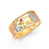 Red & White CZ Lucky Charm Ladies Ring in 14K Tri-Color Gold