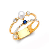 White CZ and Pearl Ladies Ring in 14K Gold