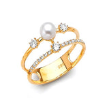 White CZ and Pearl Ladies Ring in 14K Gold