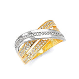 White CZ Multi-Band Ladies Ring in 14K Two-Tone Gold