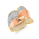 White CZ Fancy Ladies Ring in 14K Tri-Color Gold