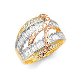 White CZ Fancy Ladies Ring in 14K Tri-Color Gold