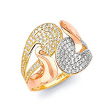 White CZ Fancy Ladies Ring in 14K Tri-Color Gold