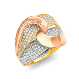 White CZ Fancy Ladies Ring in 14K Tri-Color Gold