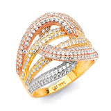 White CZ Fancy Ladies Ring in 14K Tri-Color Gold