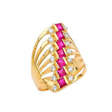 Red & White CZ Multi-Band Ladies Ring in 14K Gold