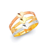 Heart Multi-Band Ladies Ring in 14K Tri-Color Gold