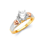 White CZ Heart Center-Stone Ladies Ring in 14K Tri-Color Gold