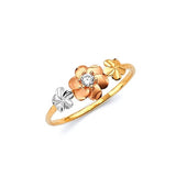 White CZ Flower Ladies Ring in 14K Tri-Color Gold