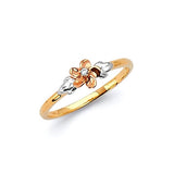 White CZ Flower Ladies Ring in 14K Tri-Color Gold