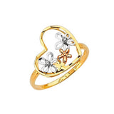 White CZ Heart Ladies Ring in 14K Tri-Color Gold