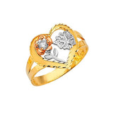 White CZ Heart Ladies Ring in 14K Tri-Color Gold