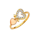 White CZ Heart Ladies Ring in 14K Two-Tone Gold