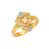 White CZ Heart Ladies Ring in 14K Tri-Color Gold