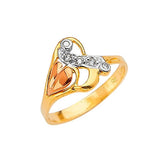 White CZ Heart Ladies Ring in 14K Tri-Color Gold