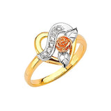 White CZ Heart Ladies Ring in 14K Tri-Color Gold