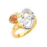 White CZ Heart Ladies Ring in 14K Tri-Color Gold