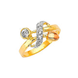 White CZ Heart Ladies Ring in 14K Tri-Color Gold