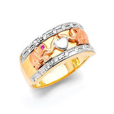 Red & White CZ Elephant Ladies Ring in 14K Tri-Color Gold