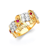 Red & White CZ Elephant Ladies Ring in 14K Two-Tone Gold