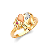 Red & White CZ Elephant Ladies Ring in 14K Tri-Color Gold