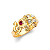 Red & White CZ Elephant Ladies Ring in 14K Gold