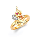 Red & White CZ Elephant Ladies Ring in 14K Tri-Color Gold