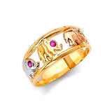 Red & White CZ Elephant Ladies Ring in 14K Tri-Color Gold