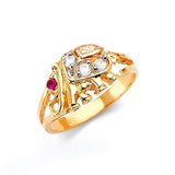 Red & White CZ Elephant Ladies Ring in 14K Tri-Color Gold