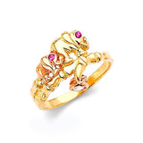 Red & White CZ Elephant Ladies Ring in 14K Two-Tone Gold