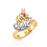 Red & White CZ Elephant Ladies Ring in 14K Tri-Color Gold