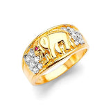 Red & White CZ Elephant Ladies Ring in 14K Two-Tone Gold