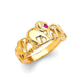 Red CZ Elephant Ladies Ring in 14K Gold