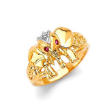 Red CZ Elephant Ladies Ring in 14K Two-Tone Gold