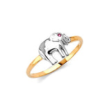 Red CZ Elephant Ladies Ring in 14K Two-Tone Gold