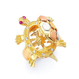 Red & White CZ Turtle Ladies Ring in 14K Tri-Color Gold