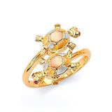 Red CZ Turtle Ladies Ring in 14K Tri-Color Gold