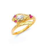 Red & White CZ Snake Ladies Ring in 14K Gold