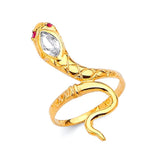 Red & White CZ Snake Ladies Ring in 14K Gold