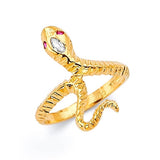 Red & White CZ Snake Ladies Ring in 14K Gold