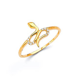 White CZ Snake Ladies Ring in 14K Gold