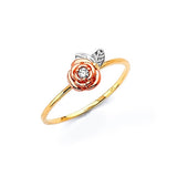 White CZ Flower Ladies Ring in 14K Tri-Color Gold