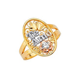 White CZ Heart Ladies Ring in 14K Tri-Color Gold