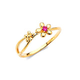 Red CZ Flower Ladies Ring in 14K Gold