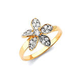 White CZ Flower Ladies Ring in 14K Two-Tone Gold