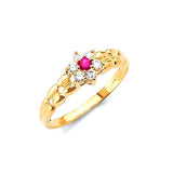 Red & White CZ Flower Ladies Ring in 14K Gold