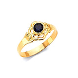 Black CZ Flower Ladies Ring in 14K Gold